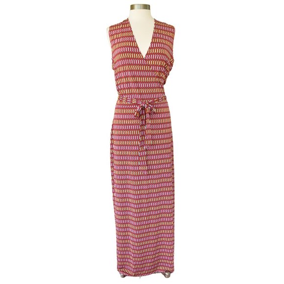 Leota Dresses & Skirts - LEOTA Perfect Wrap Sleevless Maxi Dress Stretch Jersey Pink Orange Print